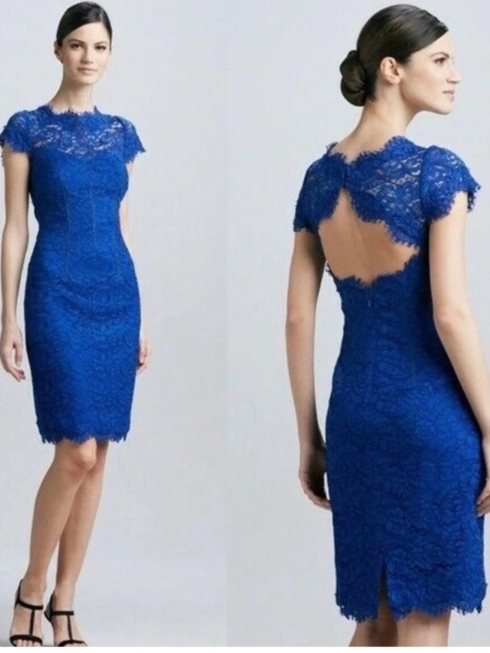 NWT Monique Lhuillier Lace Sheath Open Back Dress Size 10 - Picture 2 of 12